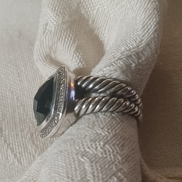 David Yurman Albion Ring with Onyx and Diamonds, SS, Size 7 - Picture 6 of 12